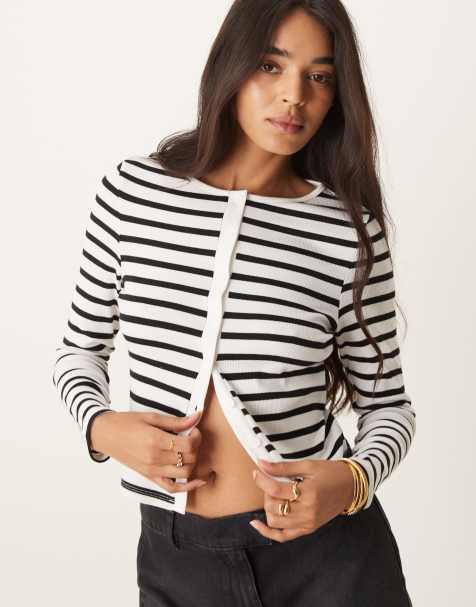 New Look – Gestreifte Strickjacke mit Rundhalsausschnitt - view 1