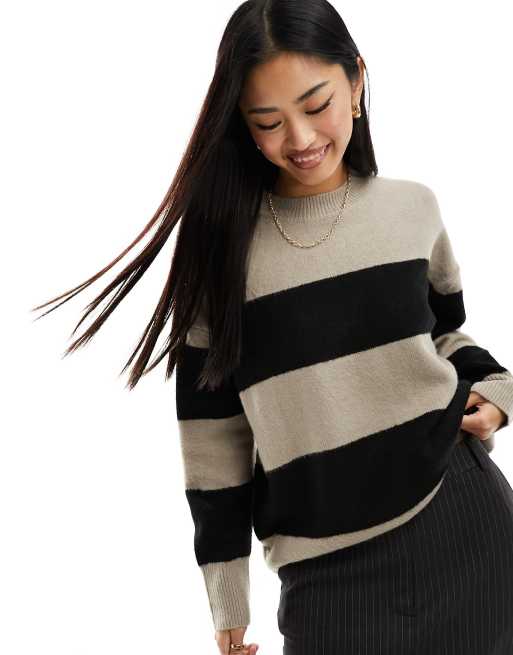 New Look – Gestreifter Oversize-Pullover in Braun