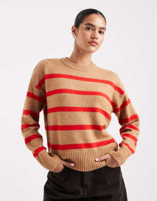 New Look - Gestreifter Pullover in Gelb mit Rundhalsausschnitt