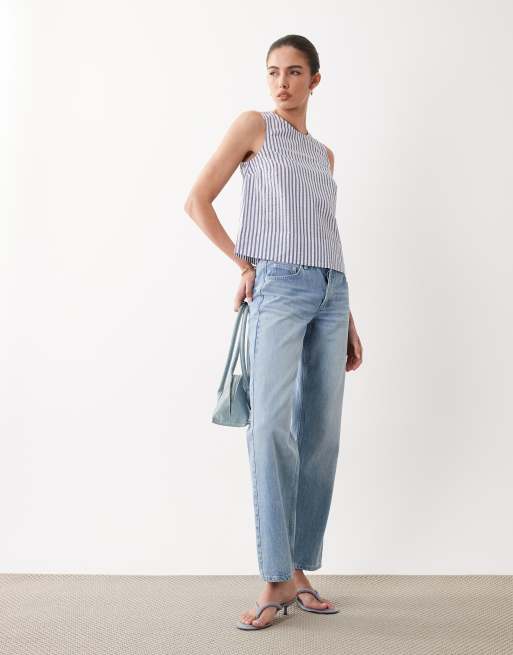 New Look – Gestreiftes, kastiges Oberteil in Blau, 2 von 4