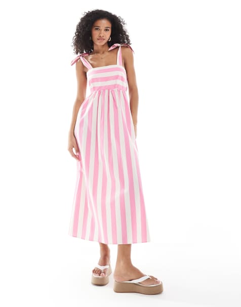 New Look – Gestreiftes Midikleid aus Popeline in Rosa - view 1