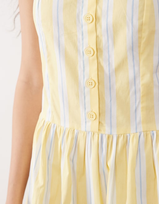 New Look – Gestreiftes Popeline-Minikleid in Gelb mit gerüschter Taille, 3 von 4
