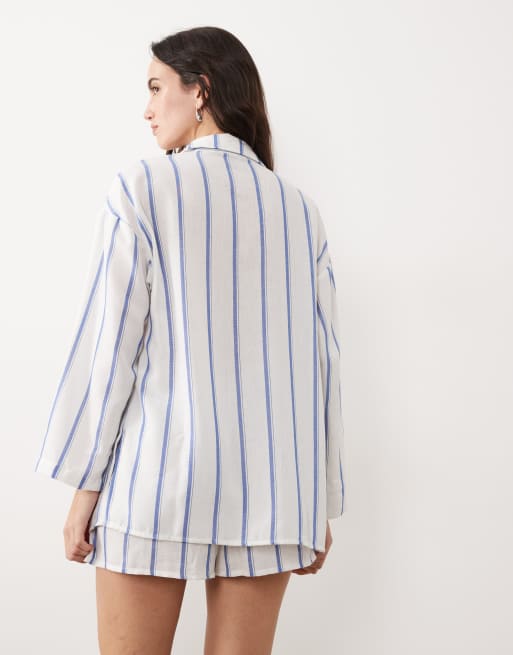 New Look – Gestreiftes Strandhemd mit blauem Muster, Kombiteil, 2 von 4