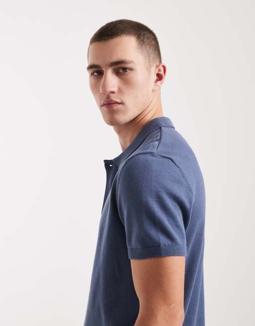 New Look – Gestricktes Polo-Oberteil in Blau mit durchgehender Knopfleiste, 4 von 5