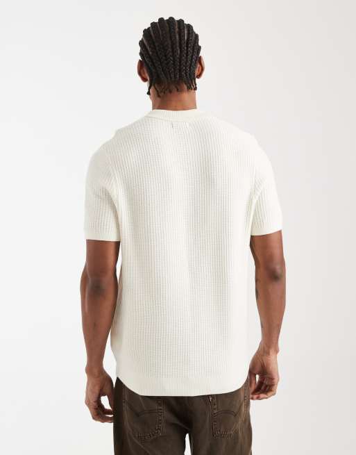 New Look – Gestricktes Polohemd in Creme, 3 von 5