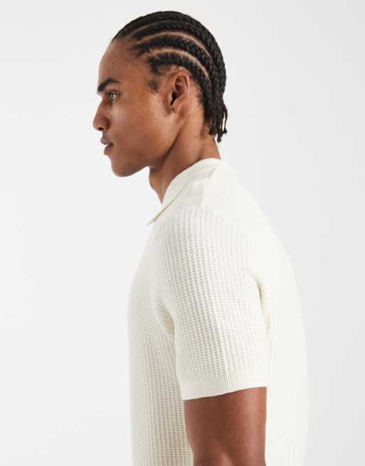 New Look – Gestricktes Polohemd in Creme, 4 von 5