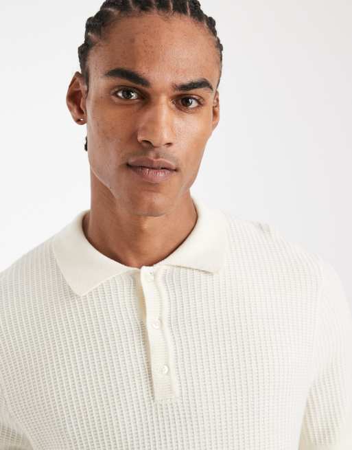 New Look – Gestricktes Polohemd in Creme, 5 von 5