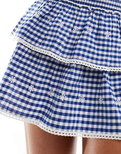 New Look – Gestufter Minirock in Blau mit Vichy-Karo, Kombiteil, 3 von 5