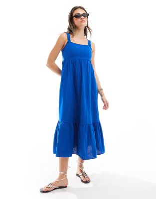 New Look - Gestuftes Midi-Sommerkleid in leuchtendem Blau