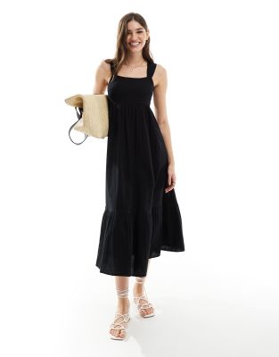 New Look - Gestuftes Midi-Sommerkleid in Schwarz