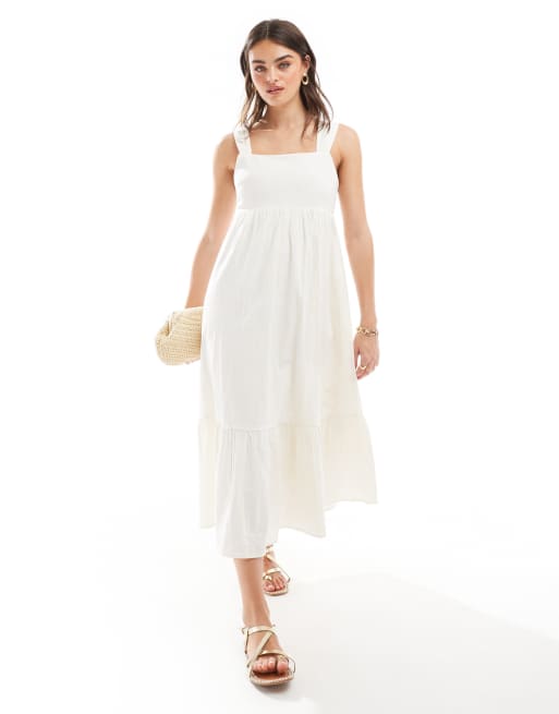 New Look – Gestuftes Midi-Sommerkleid in Weiß