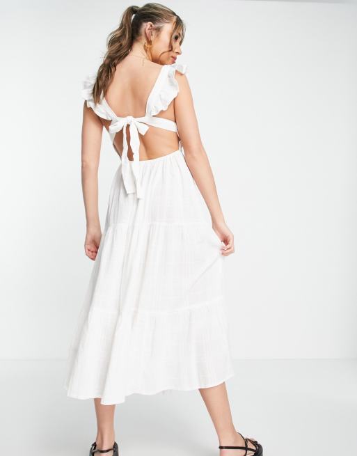  New Look – Gestuftes Midikleid in Weiß mit Rückenausschnitt und gerüschten Trägern, 2 von 4