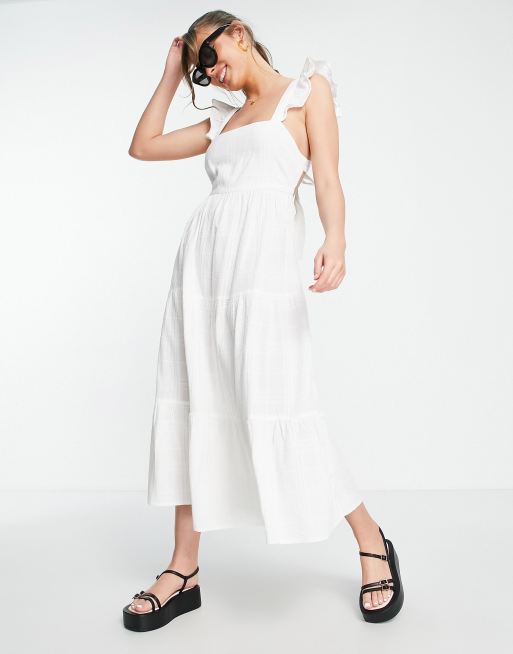  New Look – Gestuftes Midikleid in Weiß mit Rückenausschnitt und gerüschten Trägern, 3 von 4