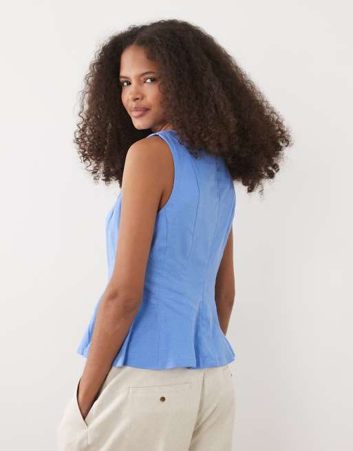 New Look - Getailleerde top van linnenmix in blauw, 4 van 4