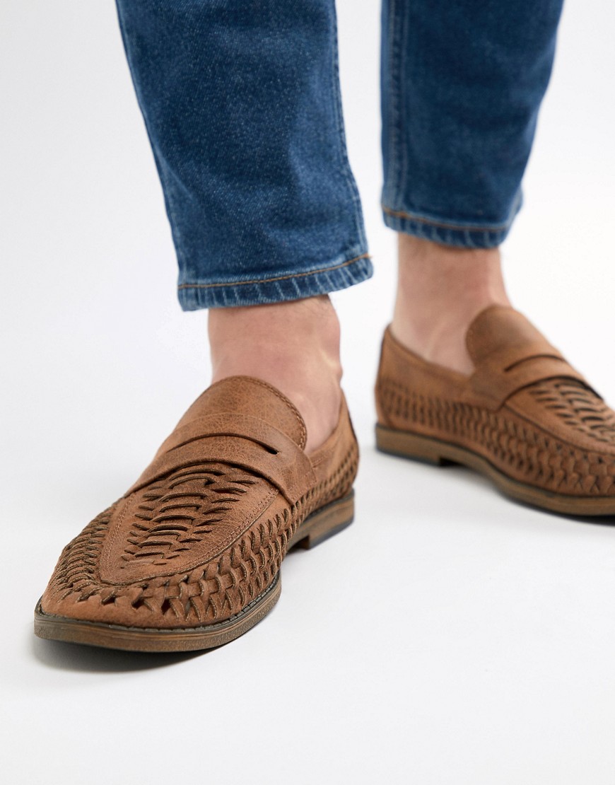 New Look - Gevlochten loafers van imitatieleer in bruin-Lichtbruin
