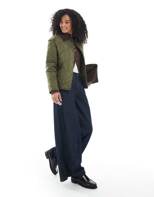 New Look - Gewatteerd jack met kraag van corduroy in kaki, 3 van 4