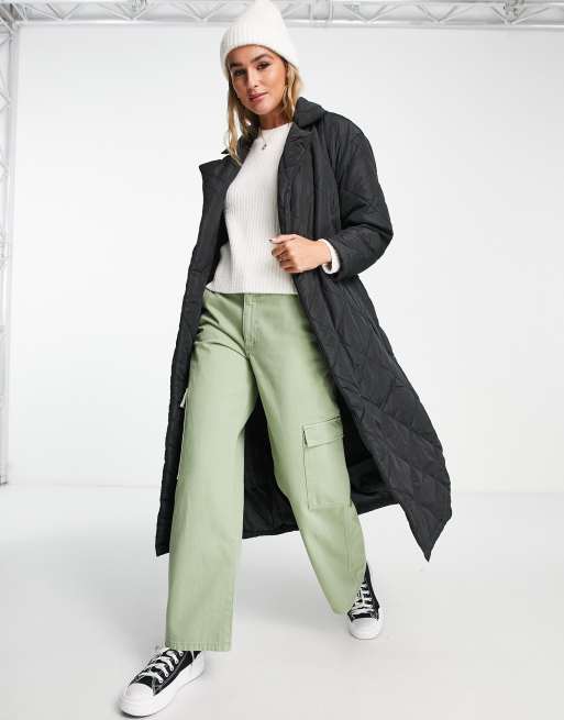 New Look - Gewatteerde trenchcoat met riem in zwart, 3 van 4