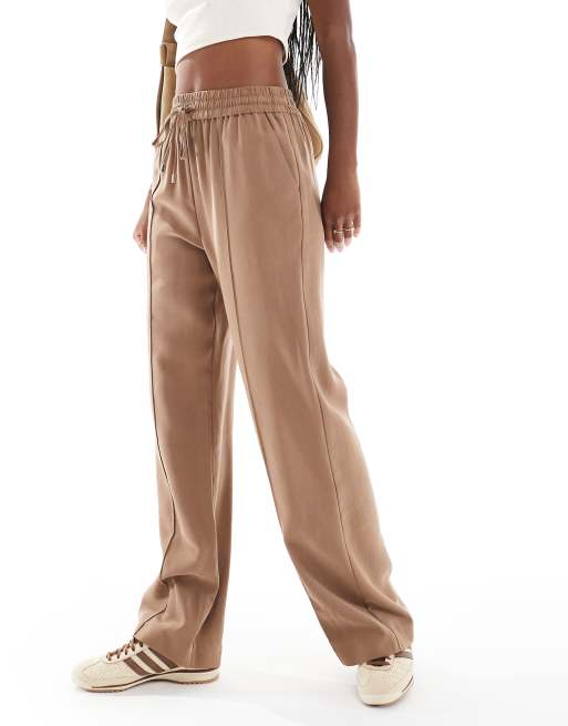 New Look - Geweven joggingbroek met wijde pijpen in bruin, 2 van 5