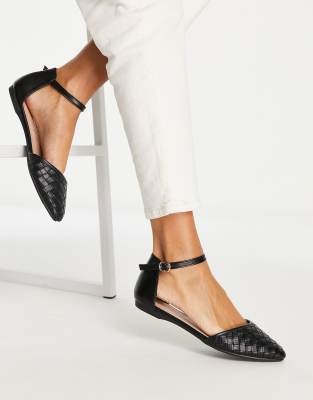 New Look - Geweven platte schoenen met brede pasvorm in zwart