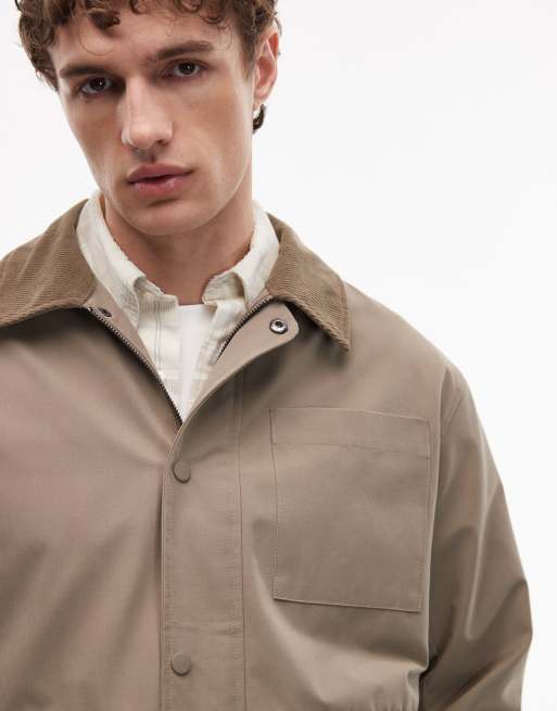 New Look - Giacca corta color pietra con colletto in tessuto a coste, 4 di 5