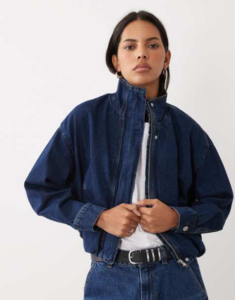 New Look giacca di jeans con collo a imbuto blu scuro - view 1