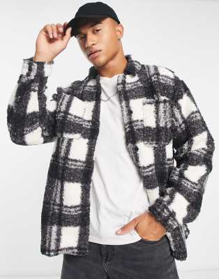 Giacca in pile borg bianca a quadri-Bianco - New Look Camicia uomo Bianco