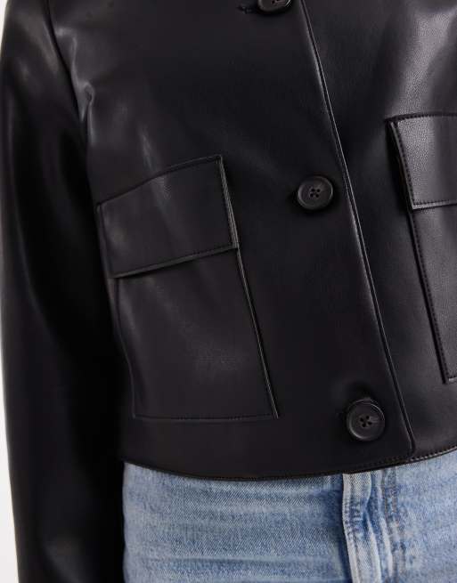 New Look - Giacca nera in similpelle PU con tasca applicata, 3 di 4