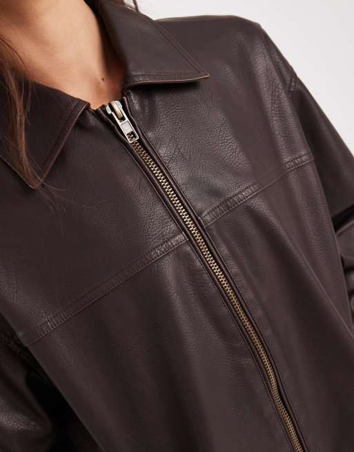 New Look - Giacca oversize in similpelle PU marrone, 4 di 4