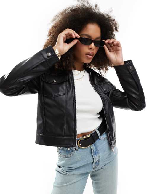 New Look - Giacca sportiva corta in pelle sintetica nera