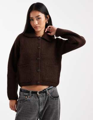 Gilet boutonné à col - Marron foncé-Brown 38