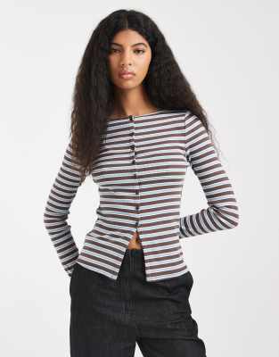 Gilet boutonné à rayures - Bleu 34