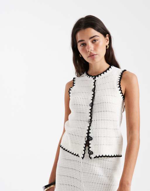 New Look - Gilet color crema con cuciture in coordinato