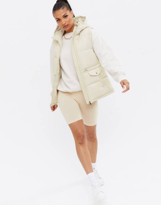 New Look - Gilet color pietra con cappuccio