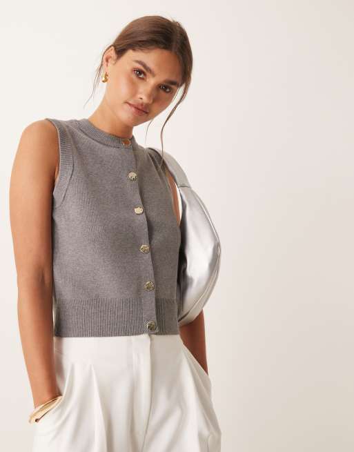 New Look - Gilet de costume boutonné en maille - Gris