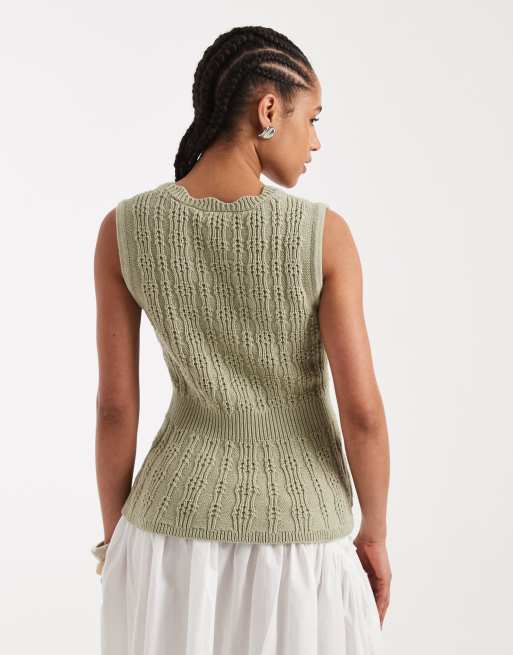 New Look - Gilet de tailleur cintré à la taille en maille - Vert, 4 de 4