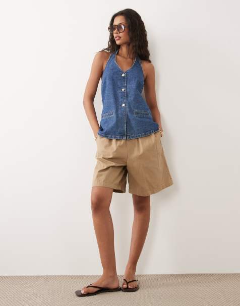 New Look - Gilet de tailleur dos nu en jean - Bleu moyen - view 1