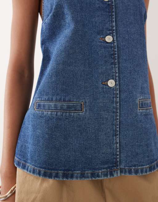 New Look - Gilet de tailleur dos nu en jean - Bleu moyen, 3 de 4