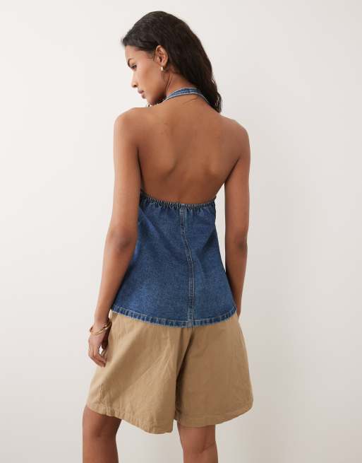 New Look - Gilet de tailleur dos nu en jean - Bleu moyen, 4 de 4