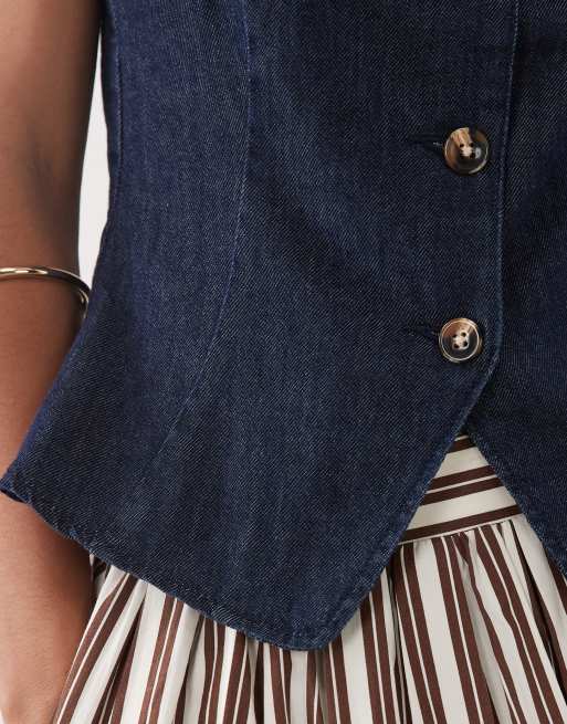New Look - Gilet de tailleur en jean à encolure carrée - Indigo, 3 de 4