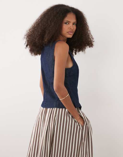 New Look - Gilet de tailleur en jean à encolure carrée - Indigo, 4 de 4