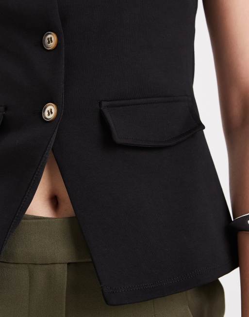 New Look - Gilet de tailleur en jersey à encolure carrée - Noir, 3 de 4