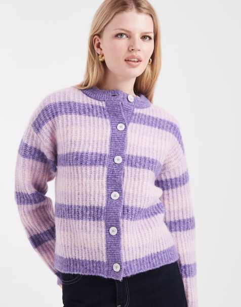 New Look - Gilet en maille rayée - Violet - view 1