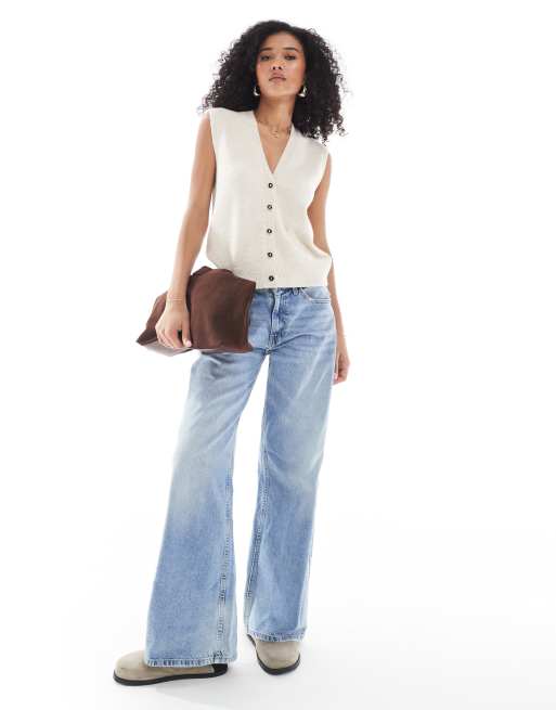 New Look - Gilet in maglia crema con bottoni, 4 di 4