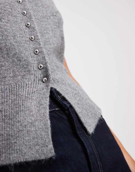 New Look - Gilet in maglia grigia girocollo con bottoni, 2 di 4