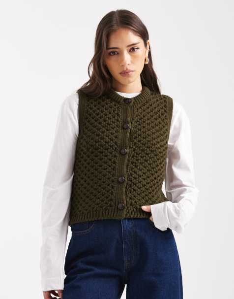 New Look - Gilet in maglia kaki con bottoni - view 1