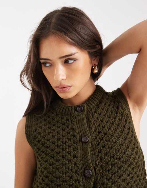 New Look - Gilet in maglia kaki con bottoni, 3 di 4