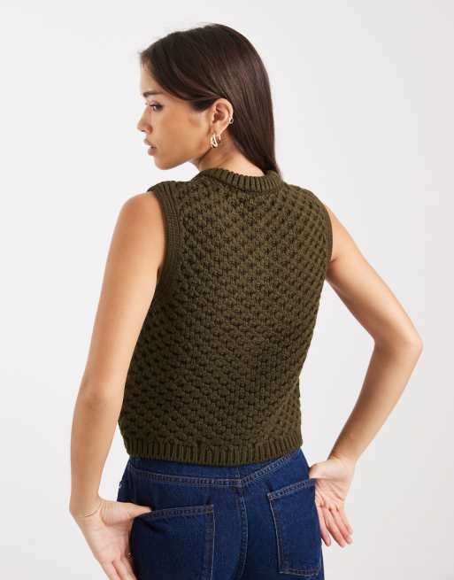 New Look - Gilet in maglia kaki con bottoni, 4 di 4