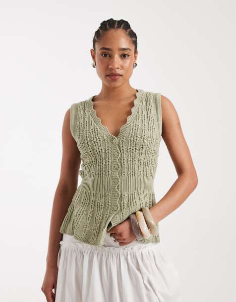 New Look - Gilet in maglia verde stretto in vita - view 1