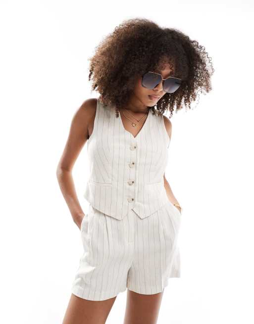 New Look - Gilet met linnenlook en krijtstreep in wit