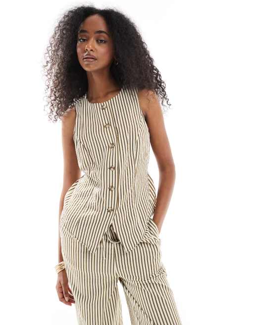 New Look - Gilet met ronde hals in groene strepen, deel van co-ord set